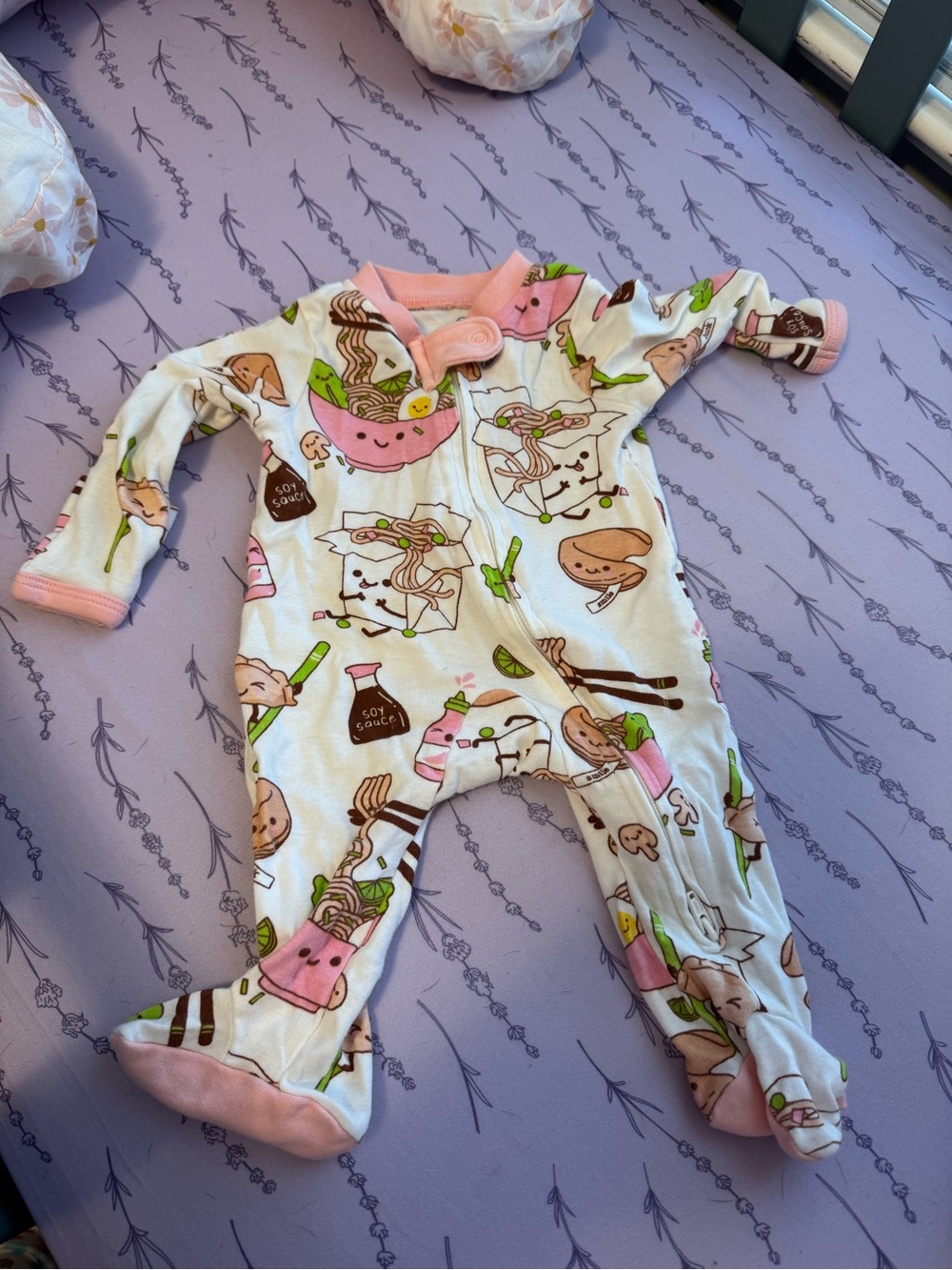Baby Girls' Pink & Cream Ramen Print Footed One-Piece